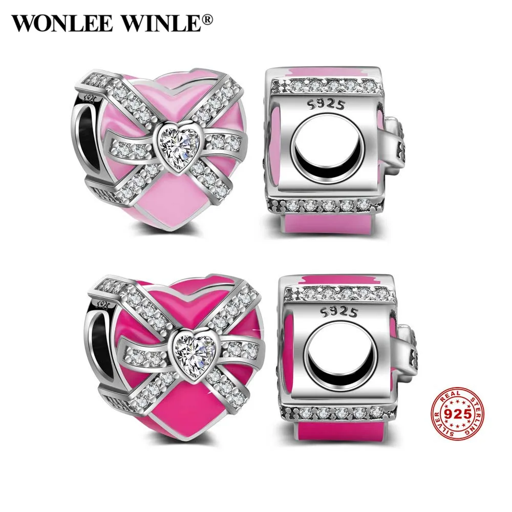 Wonlee Winle 100% стерлингового серебра 925 Циркон любовь коробка сердце шарики подходят