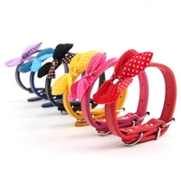 adjustable dog collar with knitted bowknot fashion leather dog collar for small dogs puppy kitten cat necklace pet accessories