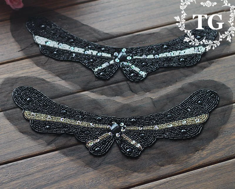 2 шт. Бесплатная доставка Блестки тяжелое вышитое бисером с кружевным воротником