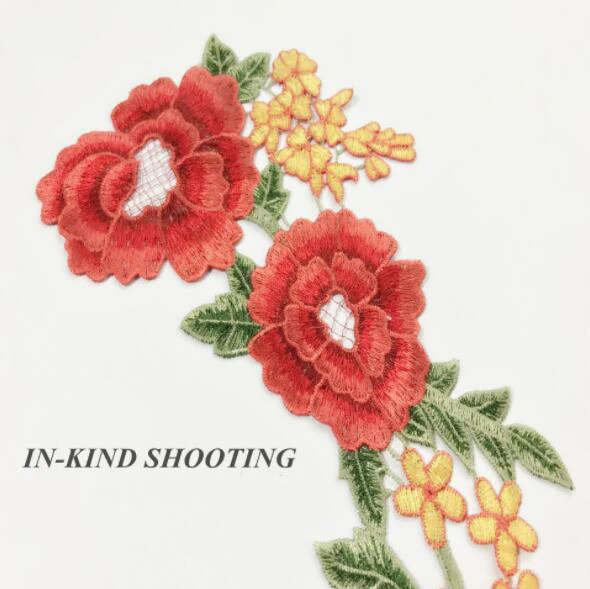 2 шт./компл. красная Роза цветочная вышивка аппликация вырез воротник платье