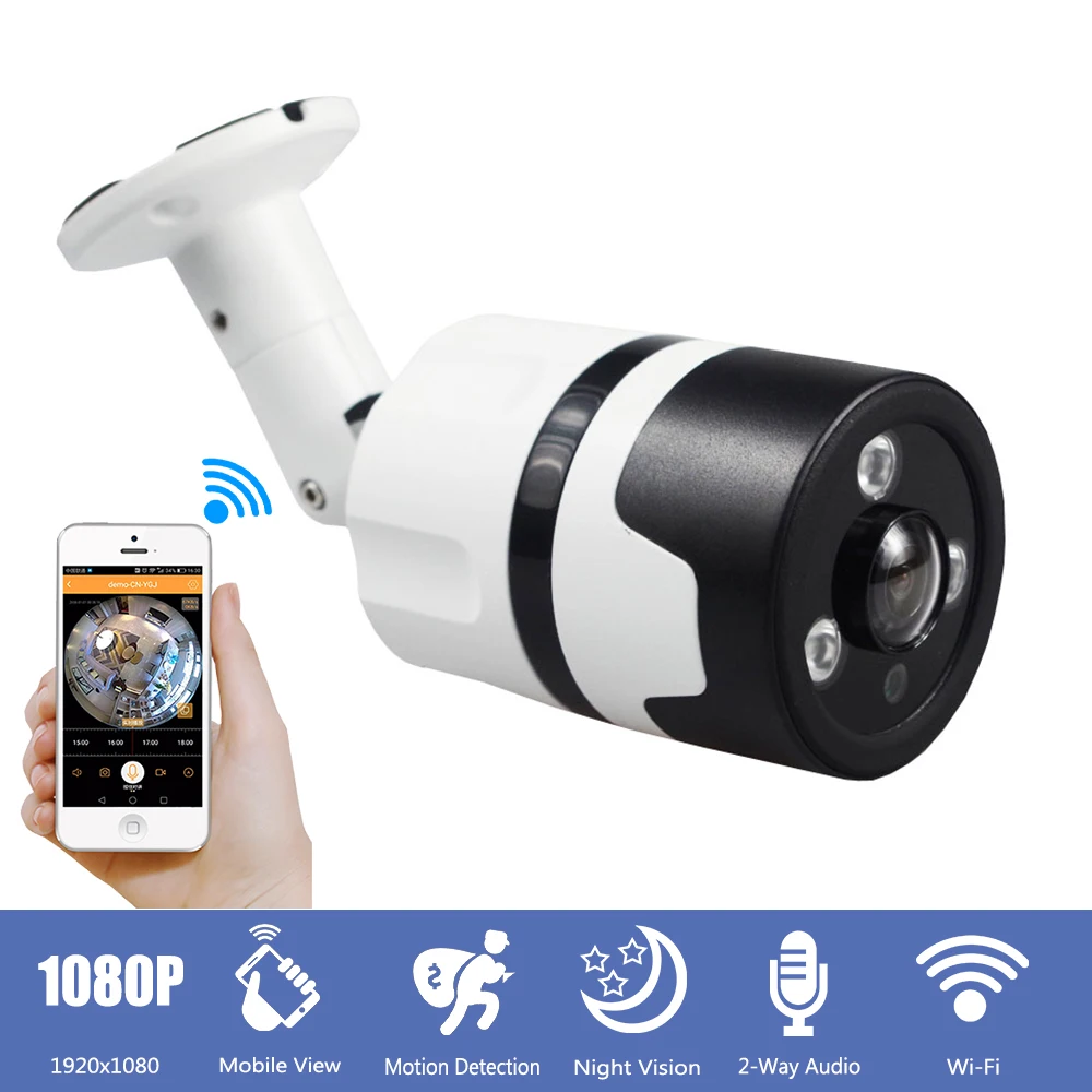 Открытый IP66 Водонепроницаемый Wi Fi Камера 2MP 1080 пуля рыбий глаз 2 способ аудио ИК