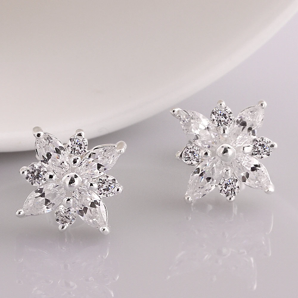 JEWELS Luxury sliver Small Austrian CZ Earring for Women Fashion Popular global simplicity Lucky snowflakes Earrings Jewelry | Украшения и