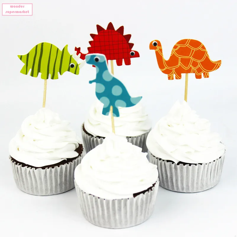 24 шт. Динозавров Мультфильм Кубок Торт Топпер Baby Shower Сувениры Рождения Детей