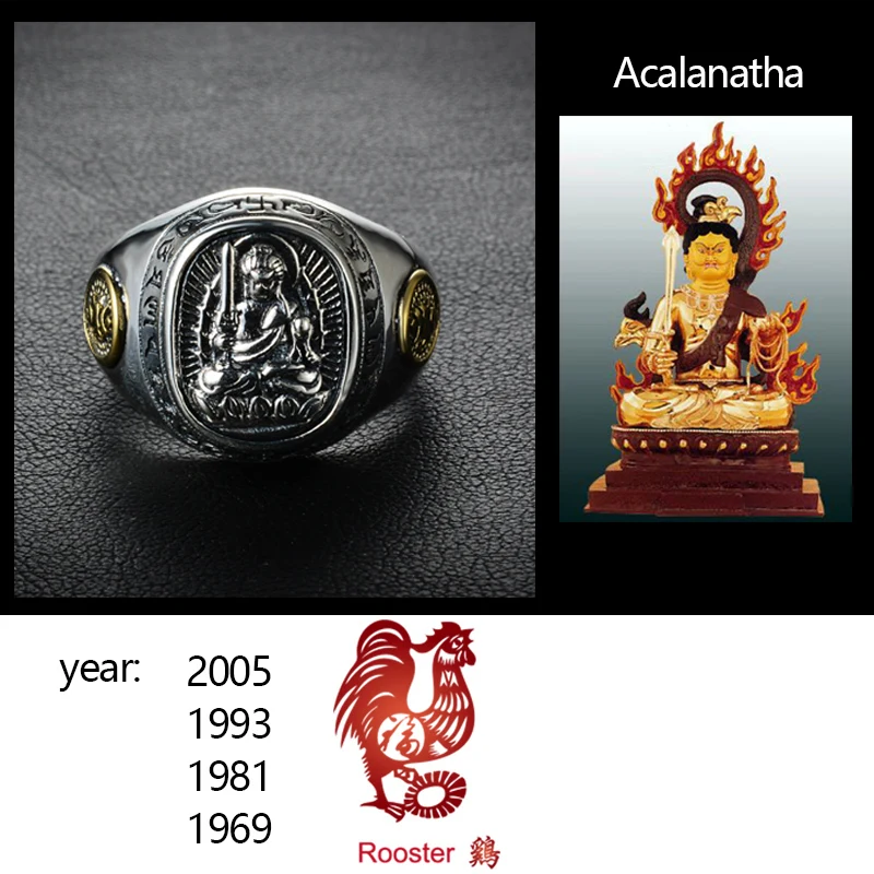 ZABRA Buddha Real 925 Silver Rings For Women Men Chinese Zodiac Patron Saint Vintage Mens Signet Ring Adjustable Biker Jewelry