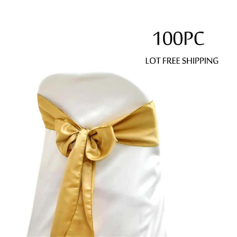 100 шт./лот, свадебные украшения Tiffany Blue, стулья с бантиком, галстуки для отелей, свадьбы, банкета, вечерние, золотые, атласные, на стулья