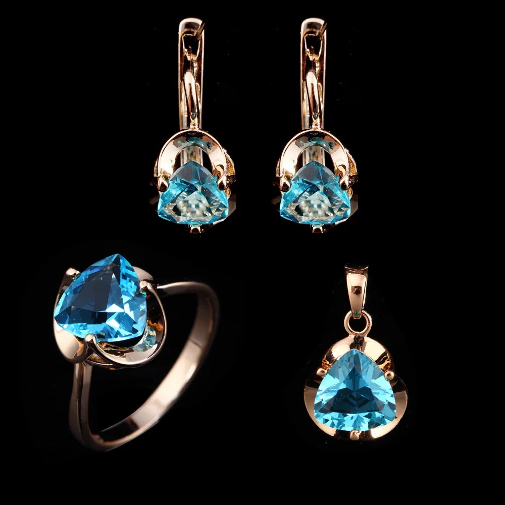 Комплект из колье и серёг с синим фианитом|jewelry sets for women|bridal jewelry setsfashion bridal |