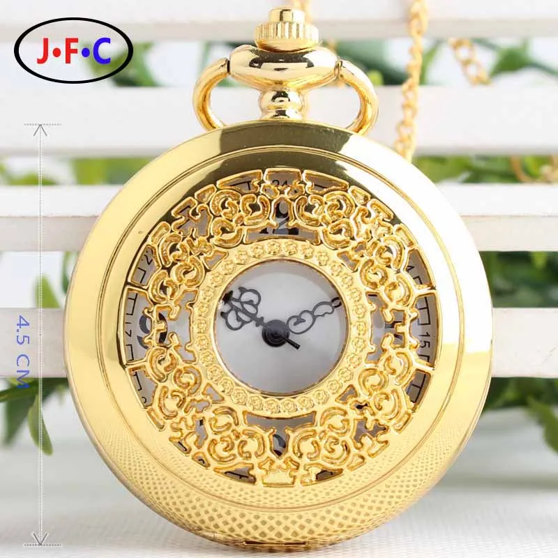 Ретро часы флип мужской дамы золотой полый резные моды кварцевые карманные