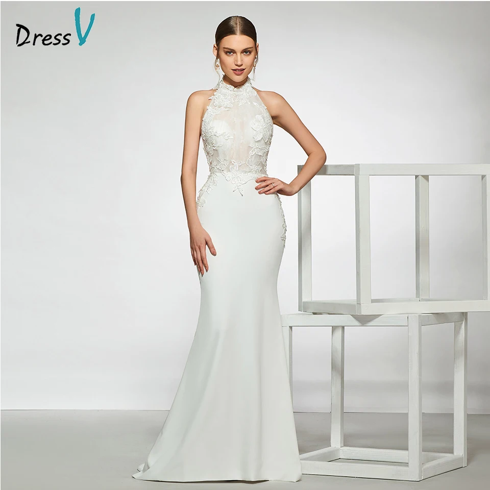 Элегантное свадебное платье Dressv с лямкой на шее и юбкой годе без рукавов