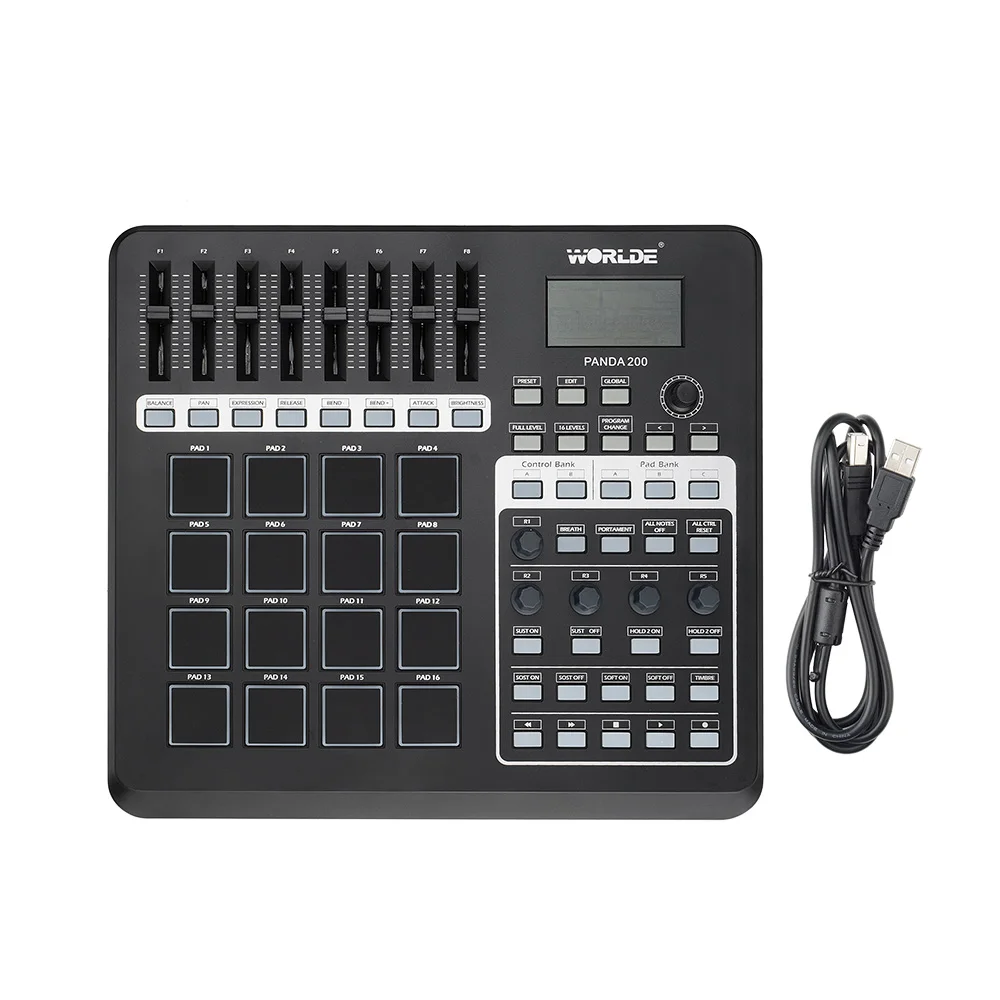 Worlde Портативный Panda 200 MIDI контроллер USB 16 колодки с ЖК-подсветкой дисплей | Спорт и