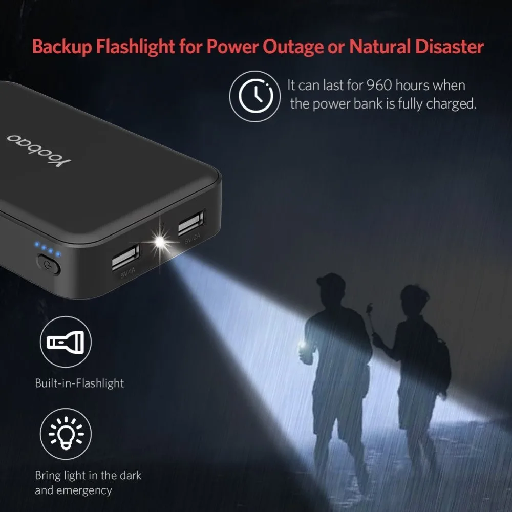 Yoobao M5 10000 мА/ч два USB выхода аварийный Мощность банк Портативное мобильное