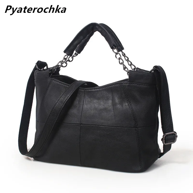 Pyaterochka Ladies Real Leather Handbags Patchwork Bucket Solid Luxury Crossbody Bag Fashion Women High Quality Small Totes