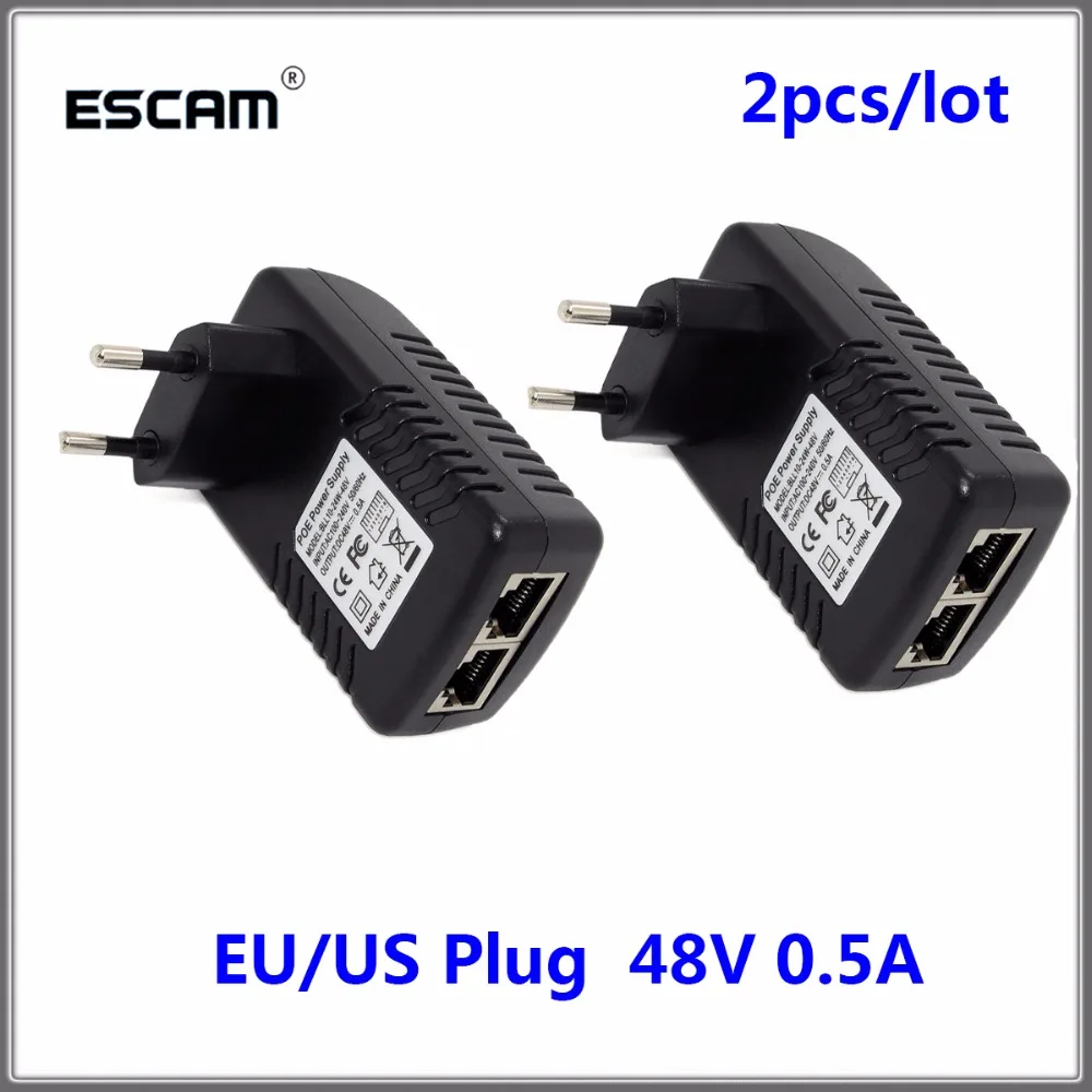 

2PCS/LOT PoE Injector DC 48V 0.5A Power over Ethernet IEEE802.3af/at Power Adapter for PoE IP Camera Wifi AP VoIP