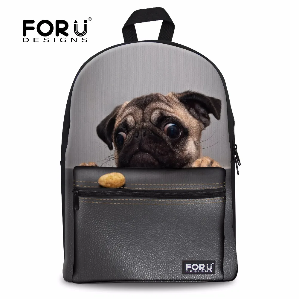 FORUDESIGNS/3D мопс, собака, животные, школьные сумки для девочек-подростков, школьные сумки, брезентовые рюкзаки, большая сумка для книг, Mochila Feminina Bolsas