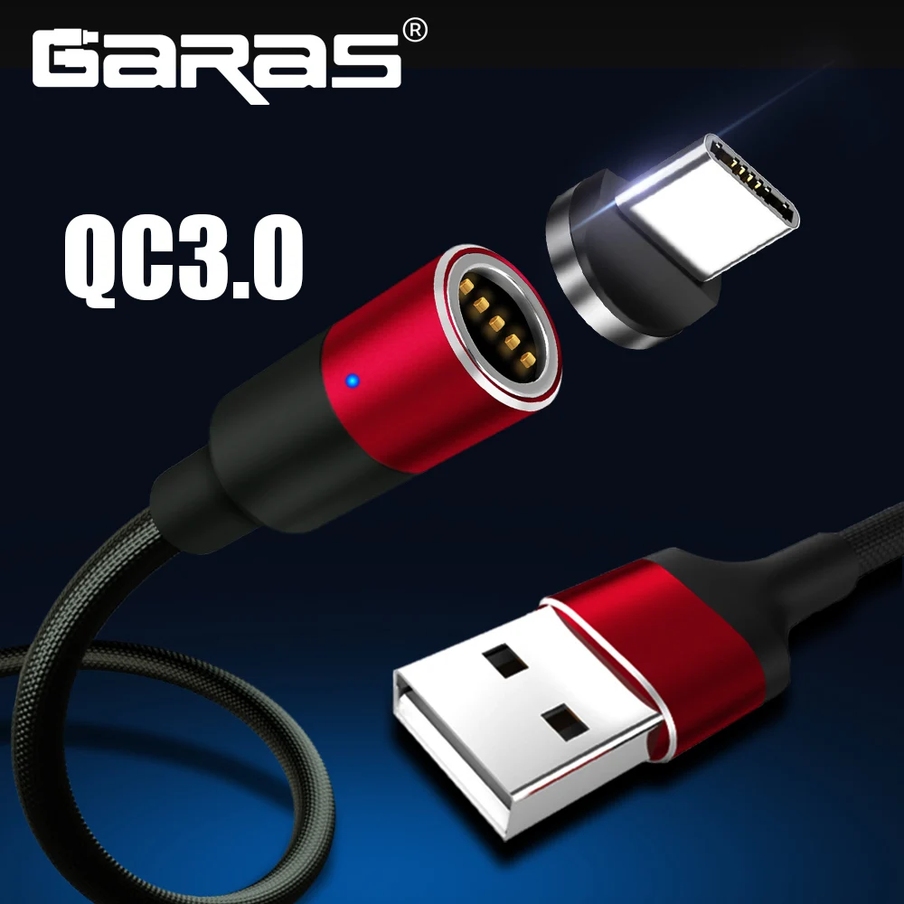 GARAS Магнитный кабель usb type C QC30 быстрое зарядное устройство для передачи данных
