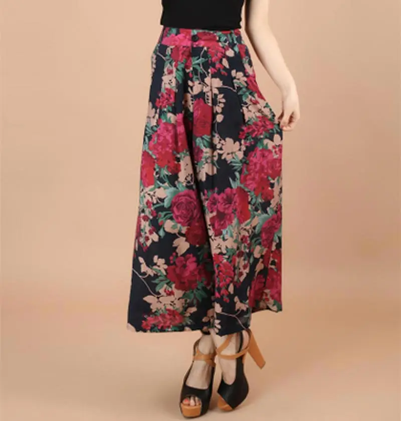 Женские широкие брюки с цветочным принтом 2016 летние повседневные штаны высокой