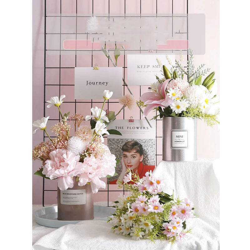 Современная металлическая ваза + набор искусственных цветов украшение Декор для