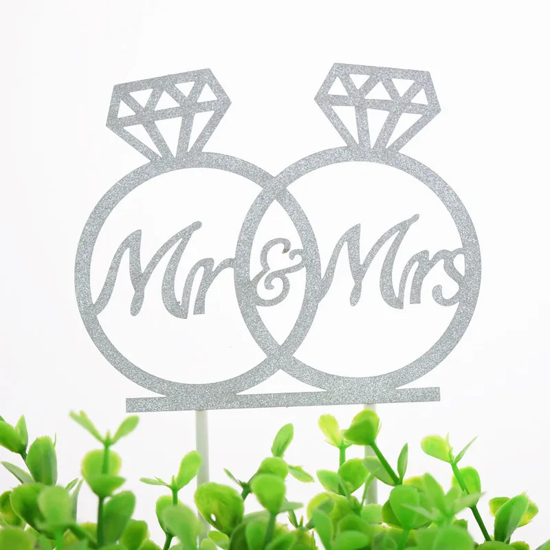 АЛМАЗНОЕ КОЛЬЦО Mr& Mrs свадебный торт Топпер Блестящий флажки для торта свадебные Помолвочные вечерние декор для выпечки торта свадебные флажки для торта