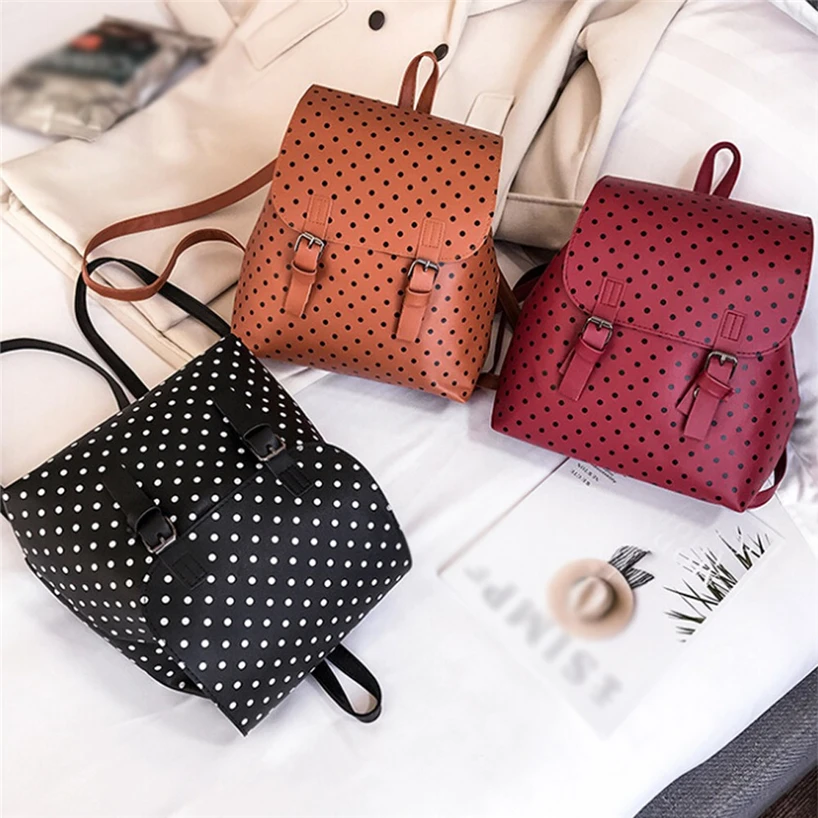 Женский кожаный рюкзак Aelicy Черный дорожный в горошек школьная сумка для