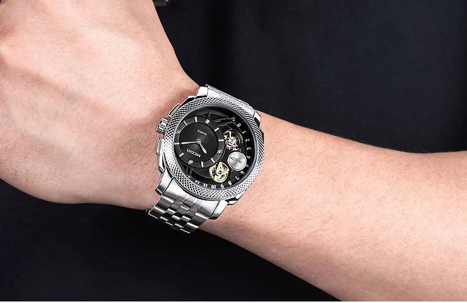 MEGIR Smart Quartz Watches for Men Fashion Casual Analogue Waterproof Wristwatch with Decorative Mechanical Movement 2091BKBN