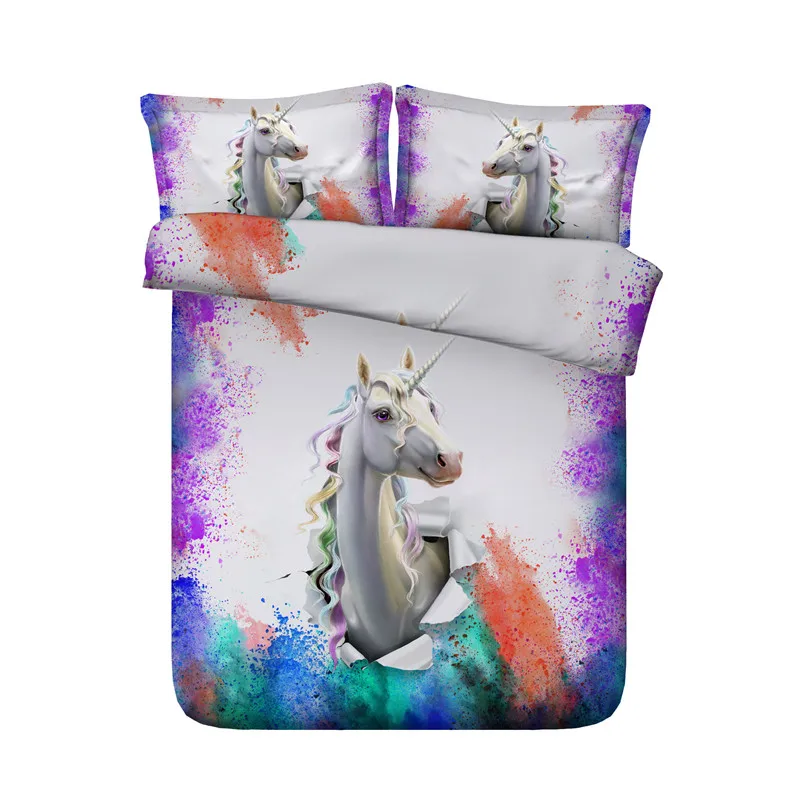 

Free shipping 100%cotton 3d animal unicorn horse pegasus 4pcs bedding set no filler twin/full/queen/king/super king size