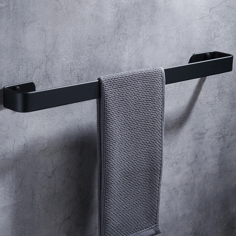 towel bar black aluminum wall mounted creative bathroom towel rack hanging holder square towel holder shelf bathroom accessories free global shipping