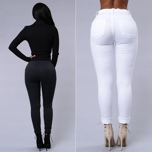 

Hot New 2020 ripped jeans for women sexy Casual black white high waist Hole Stretch Pencil Skinny Denim Pants Plus size Femme