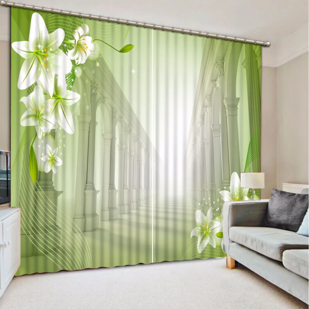 

3D Classic Home Decor Costom Roman Column Space Stripe Flowers Curtain Living Room Blackout Shade Window Curtains