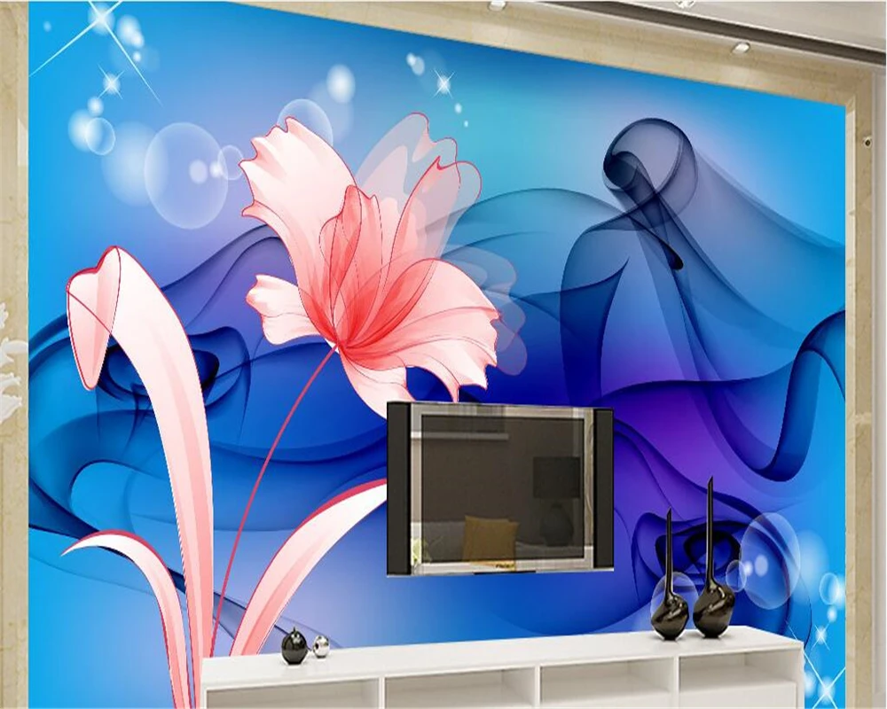 3d обои для помещений современные простые эстетичные дымчатые цветочные ТВ фон