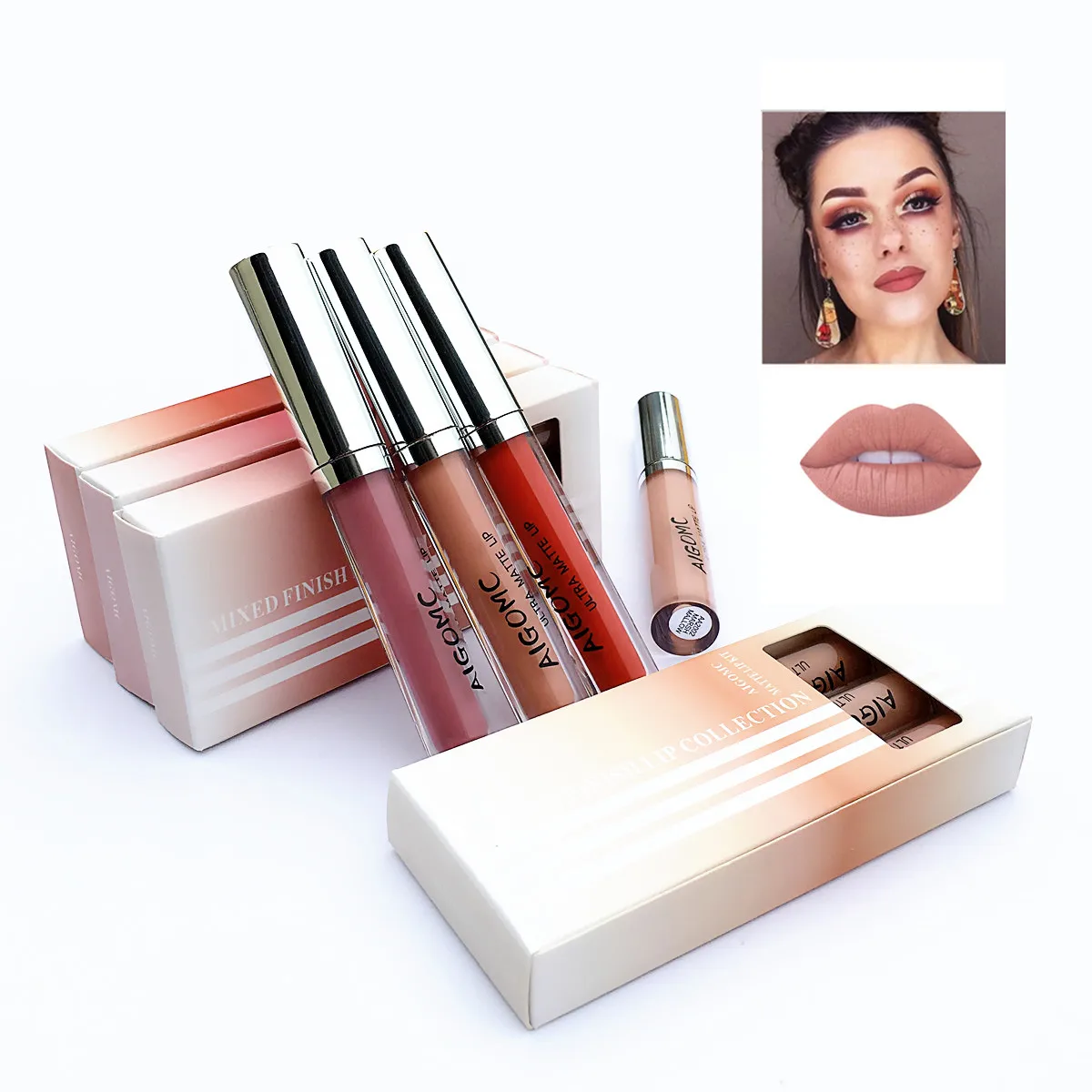 AIGOMC brand 3pcs/lot lip kit matte Lipstick Waterproof Nutritious Velvet stick Red Tint Nude batom makeup set |