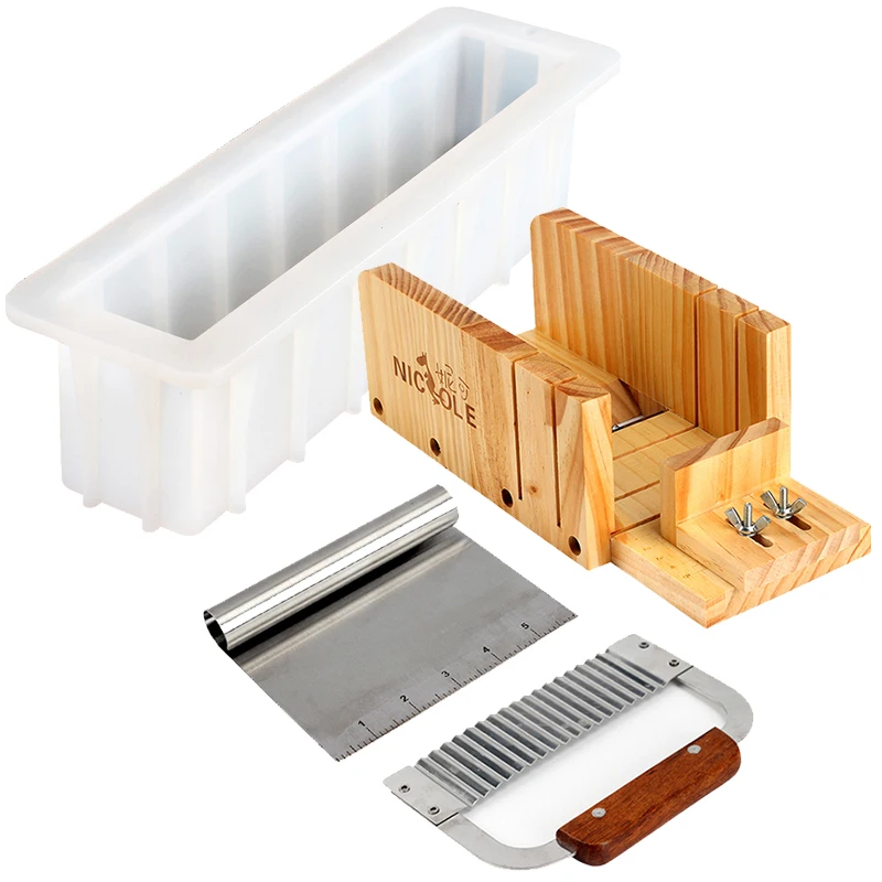 Nicole Silicone Soap Mold Set-4 Wooden Cutter Box With 2 Pieces Stainless Steel Blade for DIY Handmade Swirl Soaps Tool | Дом и сад