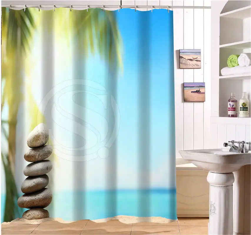 CHARMHOME WJY504K4 Custom Spa zen stones flowers bamboo Fabric Modern Shower Curtain bathroom Waterproof | Дом и сад