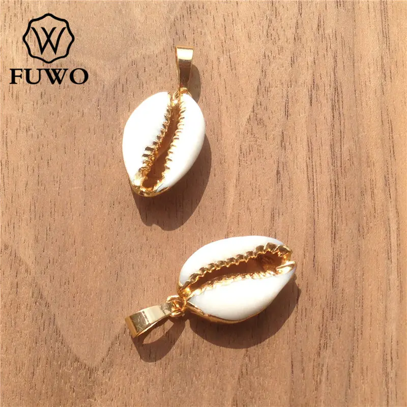 FUWO натуральный Каури золотые подвески с гальваническим покрытием из золота 24