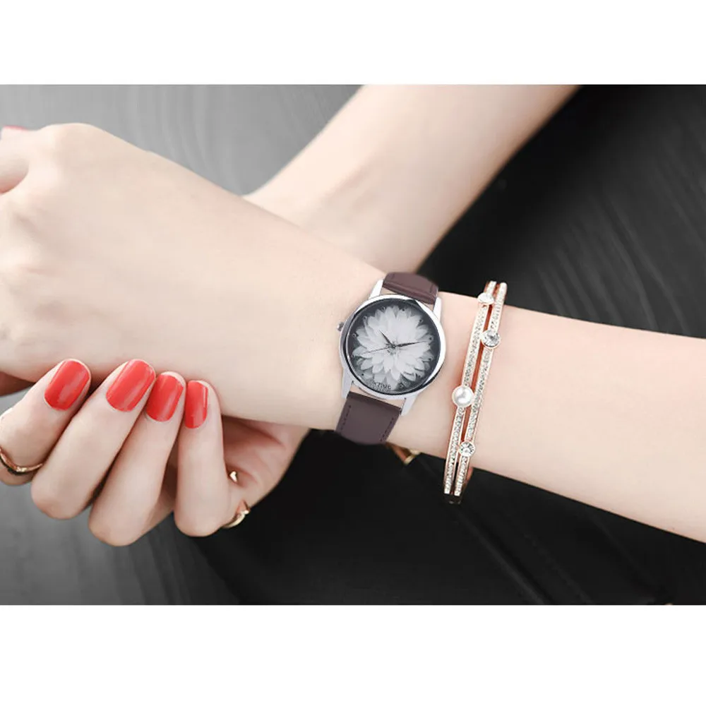 Модные Женские Аналоговые кварцевые наручные часы Vogue с кожаным ремешком и