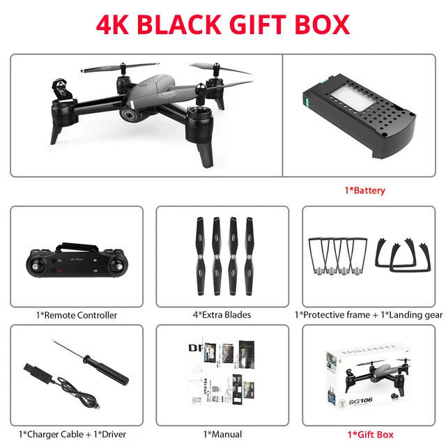 4K Black Gift box FPV Дрон двойная камера HD 4K 1080P 720P wifi Дрон 22 Mins вертолет Квадрокоптер самолет игрушки RTF для детей Подарки - Цвет: 4K Black Gift box