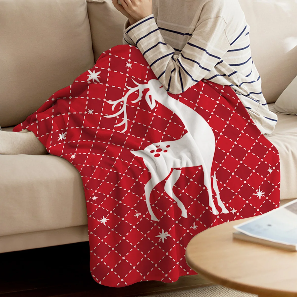 Рождественская клетчатая лося пледы одеяло теплое из микрофибры|Одеяла| |