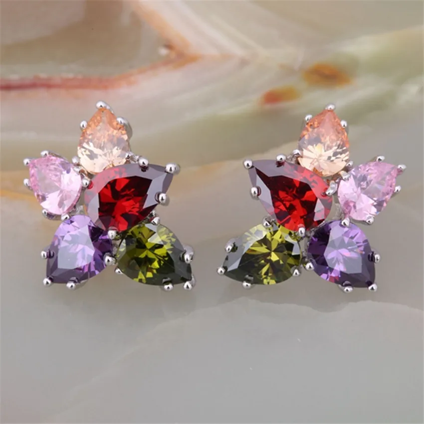 ZHE FAN Brand Fashion Jewelry Stud Earrings For Female Party Engagement Gift Colorful Flower Earring AAA Cubic Zirconia | Украшения и