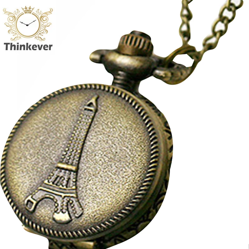 Мода Эйфелева Башня карманные часы Мужская Длинная Цепь Ретро Мужчины и Женщины