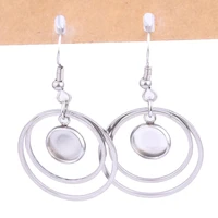 10pcs fitting 8mm cabochon earring base blanks stainless steel cameo bezel settings with double circle hoop charms diy findings