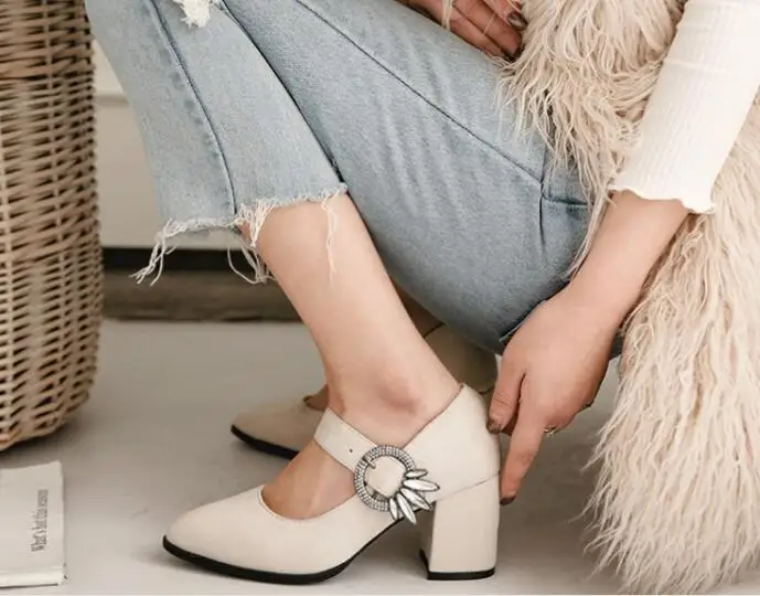 Zapatos Mujer Модные женские туфли лодочки Женская обувь на высоком массивном каблуке