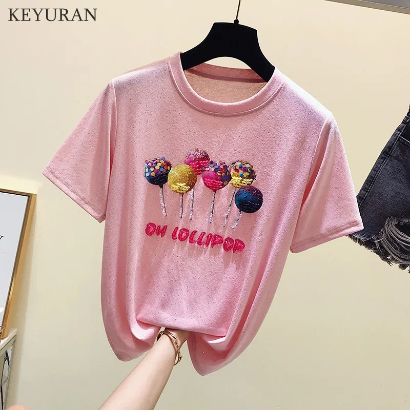 Kawaii Футболка женская футболка летний топ Корейская свободная хлопковая Женские