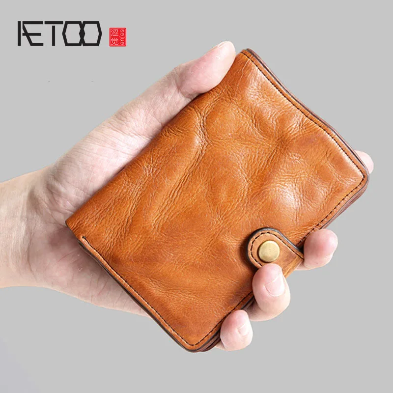AETOO мужской кошелек, мужской кожаный короткий параграф, вертикальный мужской кошелек с пряжкой, первый слой, кожа, водительское удостоверение, Ретро стиль, мужской