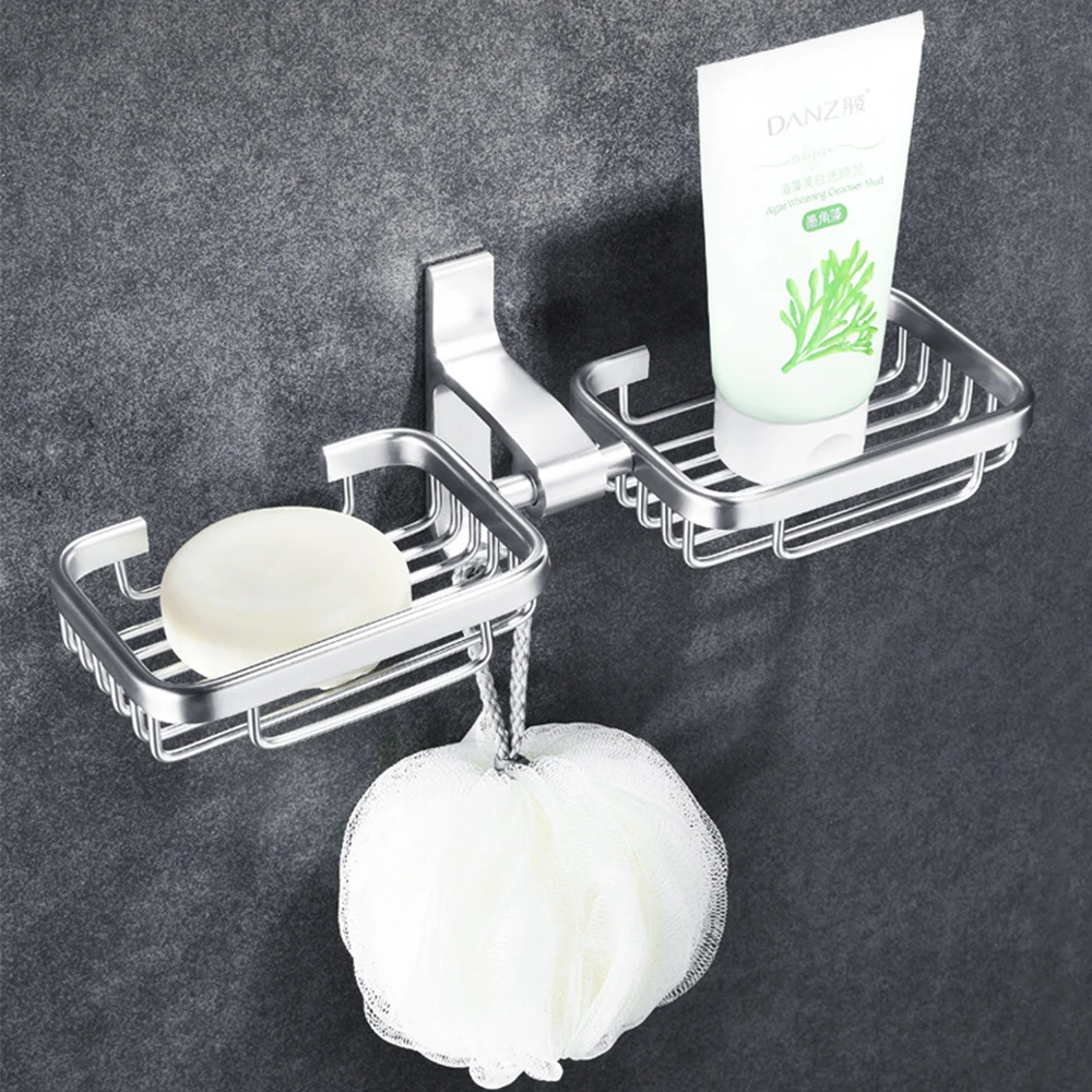 Вместительный алюминиевый держатель для мыла 2 х слойный настенный в ванную