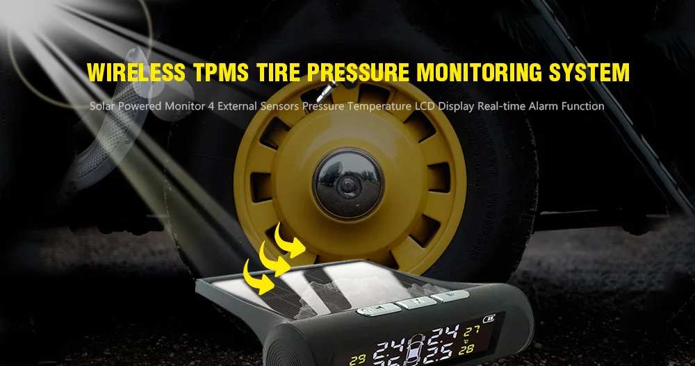 Умный автомобиль TPMS Солнечная энергия автомобильная система контроля давления в шинах 4 внешний/внутренний датчик в реальном времени цифровой дисплей сигнализация в шинах