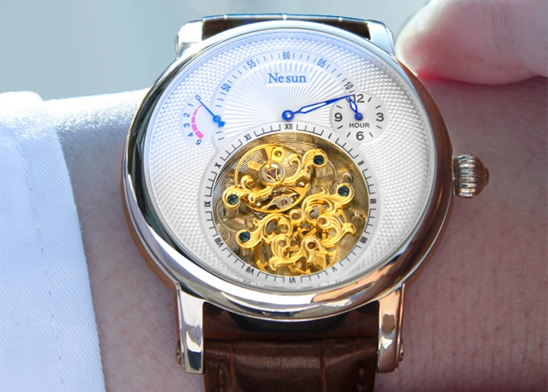 NESUN Роскошные Брендовые мужские полые Tourbillon автоматические механические наручные часы мужские сапфировые водонепроницаемые Relogio Masculino