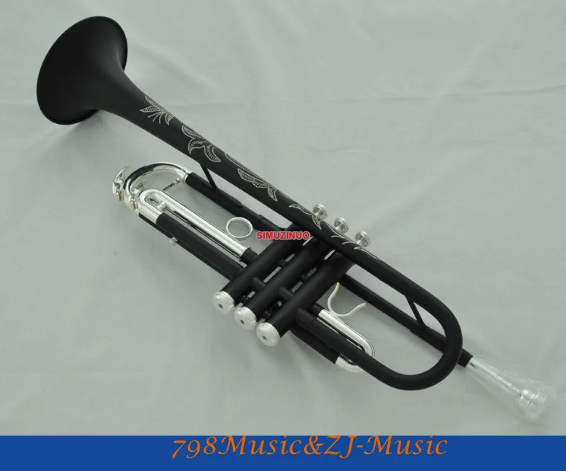 

New Matt Black Bb Trumpet Horn Monel Valve engraving+Case