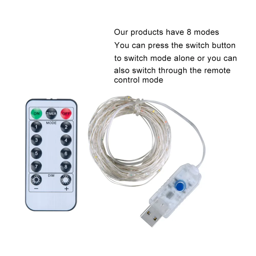 100 светодиодов с USB питанием серебряная проволочная цепочка уличные