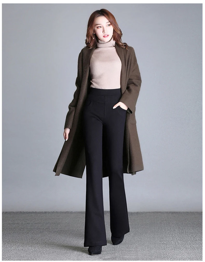 New Women's Autumn Spring Tight Flare Pants Red High Waist Plus Size Blue Elastic Band Trousers Fashion Casual Stretch Pants 6XL