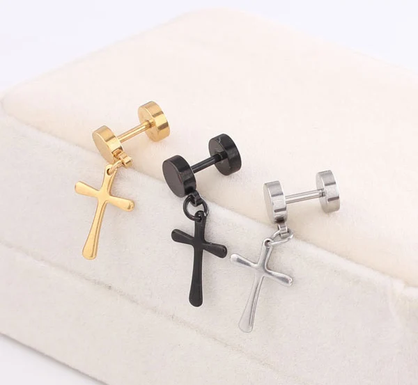 1 пара 2 штуки распродажа полностью титановая сталь черный золотой крест модные