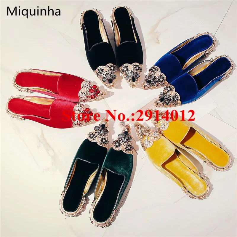 Новый Sapato синий бархат Chaussure Femme из металла кристалл вырезами острый носок Slip On