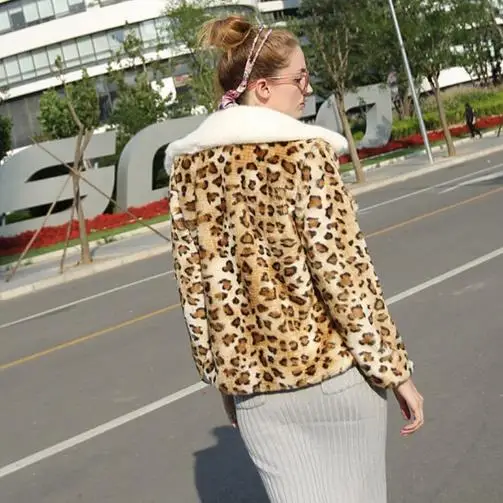 Женское двубортное пальто из искусственного меха норки винтажное леопардовое G776